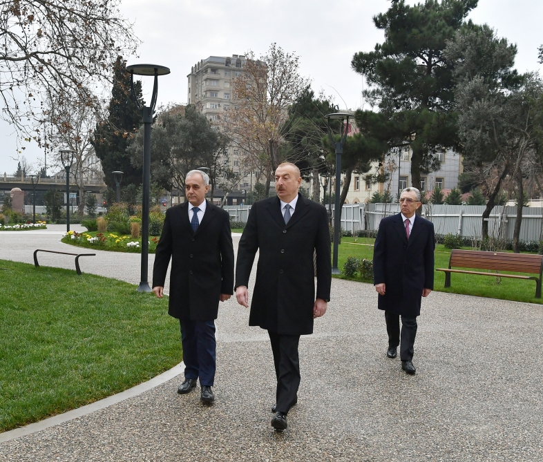 President Ilham Aliyev views ongoing renovation works in another park in Baku