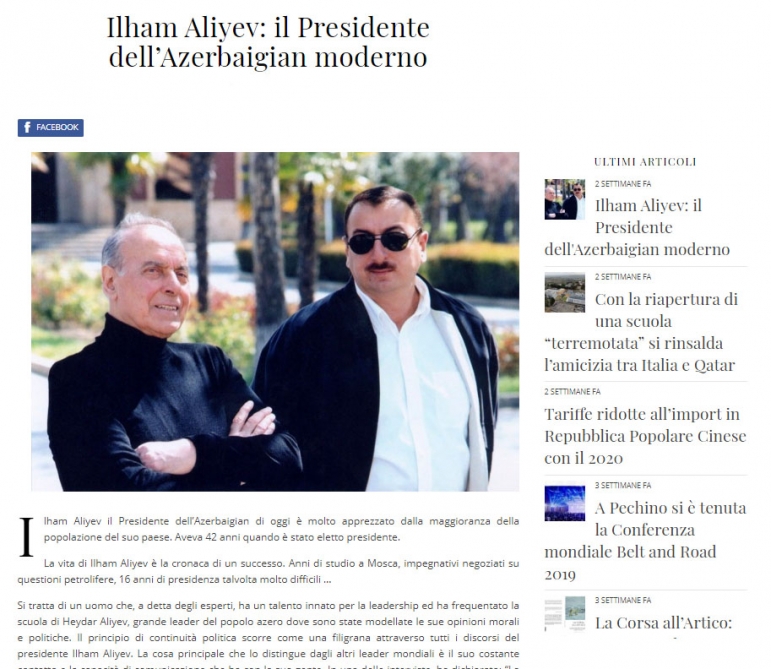  Italian news portal: Ilham Aliyev – President of modern Azerbaijan