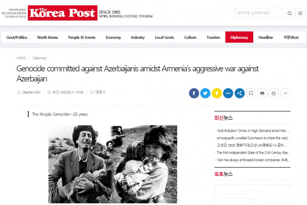 South Korean media highlights Khojaly genocide