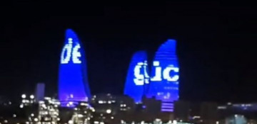 Flame Towers feature slogan of President Ilham Aliyev: 