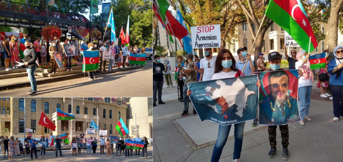 Azerbaijani flag hoisted in the city center in Canada's Calgary
