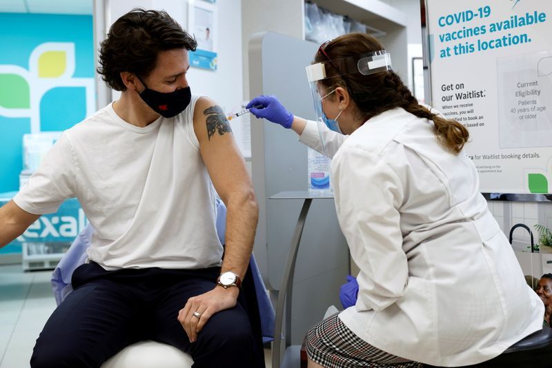 Canadian PM Trudeau receives first dose of AstraZeneca's COVID-19 vaccine