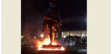 Vandals set Mahatma Gandhi’s statue on fire in Yerevan