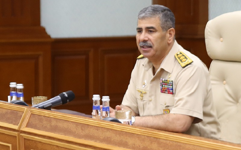 Defense Minister Zakir Hasanov congratulates his Turkish counterpart