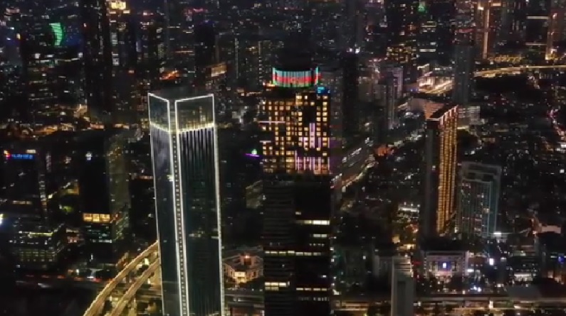 Highest tower of Indonesia illuminated with colours of Azerbaijan's flag (VIDEO)