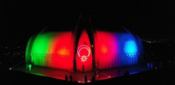 Pakistan Monument lip up in colors of Azerbaijan's National Flag
