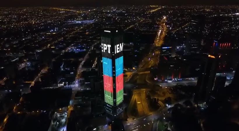 Colombia’s Colpatria Tower lit up in colors of Azerbaijani flag (VIDEO)