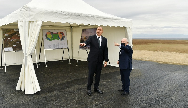 Azerbaijani president views progress of construction work at Zangilan International Airport