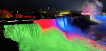 Niagara Falls lit up with colors of Azerbaijani flag