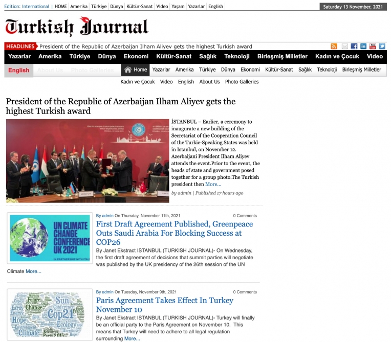 US media highlight ceremony of awarding President Ilham Aliyev with Supreme Order of Turkic World