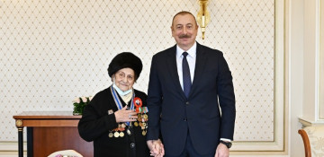 President Ilham Aliyev presents “Istiglal” Order to Chairperson of Organization of War, Labor, and Armed Forces Veterans