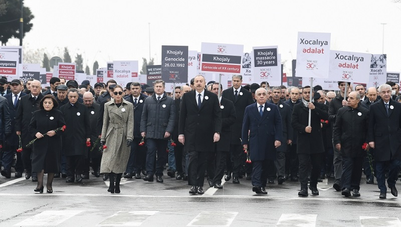 Azerbaijani president and first lady attend nationwide march to commemorate 30th anniversary of Khojaly genocide