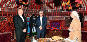 Presidents of Azerbaijan, Kazakhstan view “Kazakh yurt” installed at Seaside National Park in Baku