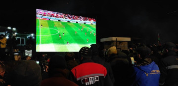 Monitor installed on Lachin-Shusha road for Azerbaijani protesters to watch World Cup semi-final match