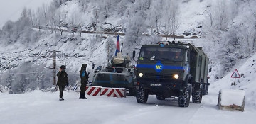 Two more trucks of Russian peacekeepers pass freely along Azerbaijan's Lachin-Khankendi road