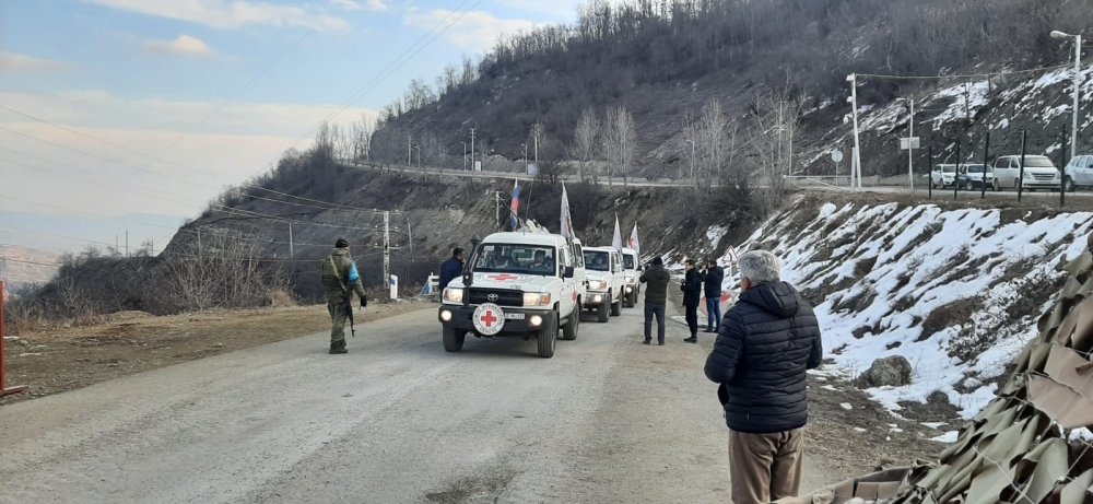 Six ICRC vehicles pass along Lachin-Khankendi road without hindrance