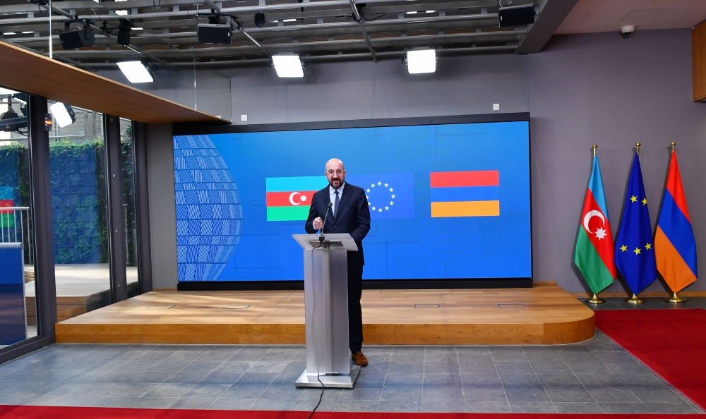 Charles Michel makes press remarks following meeting with Azerbaijani and Armenian leaders