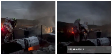 Firefighters of the Azerbaijan's Ministry of Emergencies put out the fire at the gas station in Khankendi