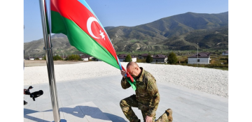 President Ilham Aliyev raises national flag of Azerbaijan in Khojaly town and Asgaran settlement