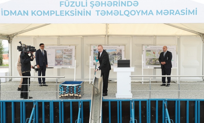 President Ilham Aliyev lay foundation stone for sports complex in Fuzuli city