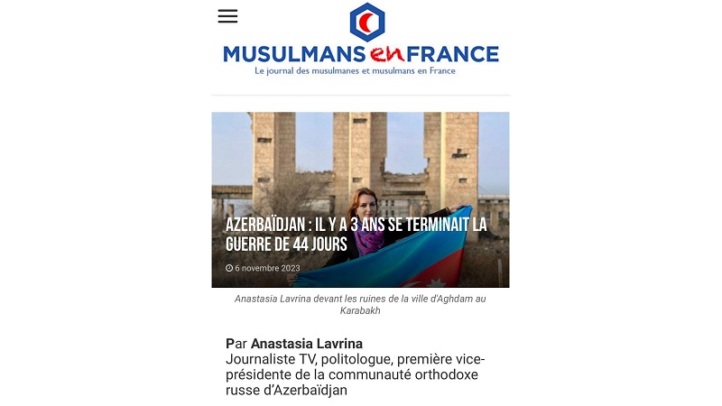 French media publishes article of Azerbaijani journalist dedicated to the 3rd anniversary of Karabakh Victory