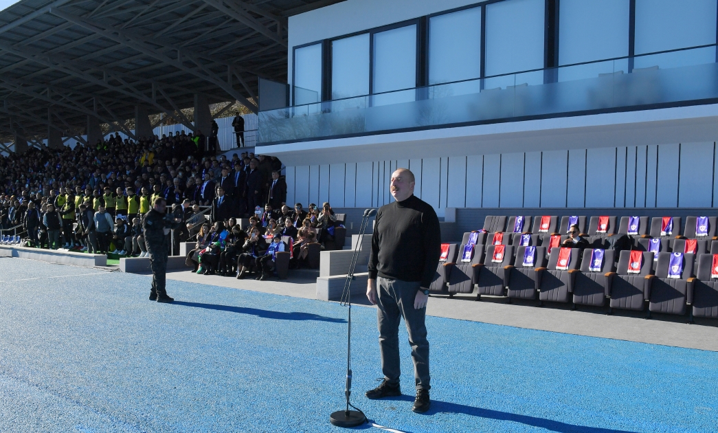 President Ilham Aliyev delivers speech at Khankendi Stadium