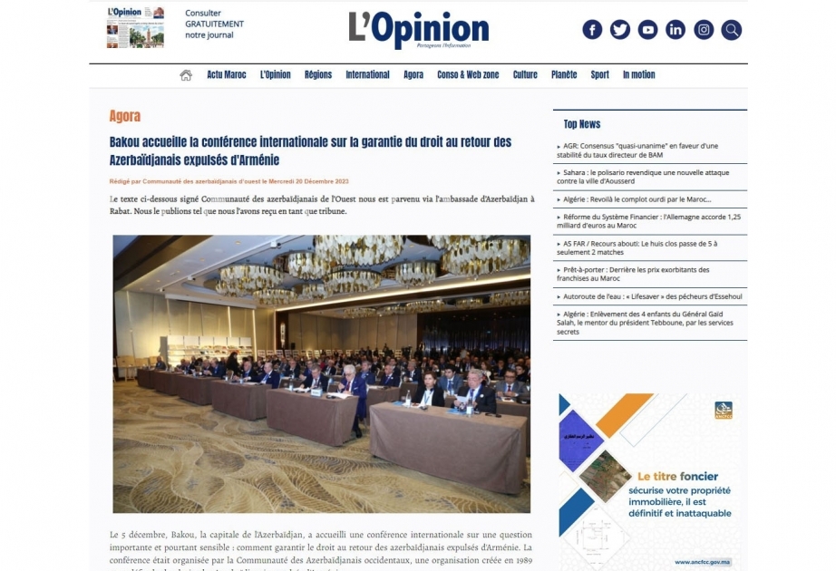 Right of return of Western Azerbaijanis in highlight of Moroccan media