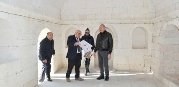 Azerbaijani President and First Lady view ongoing repair and restoration works at Imarat Complex in Aghdam