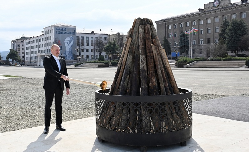 President Ilham Aliyev lit Novruz bonfire in Khankendi, congratulated Azerbaijani people on holiday