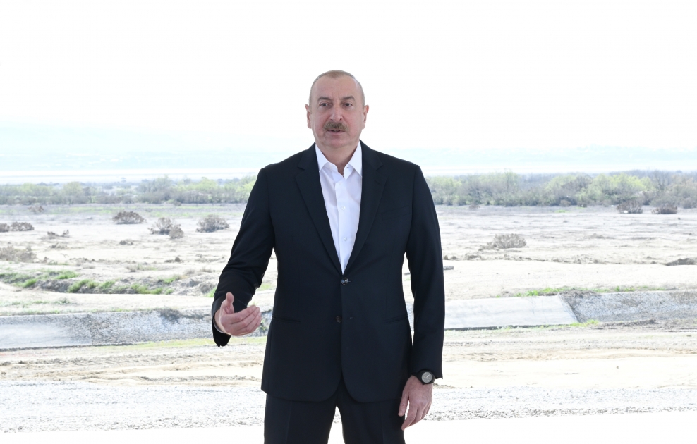 President Ilham Aliyev lays foundation of Shirvan irrigation canal in Hajigabul district