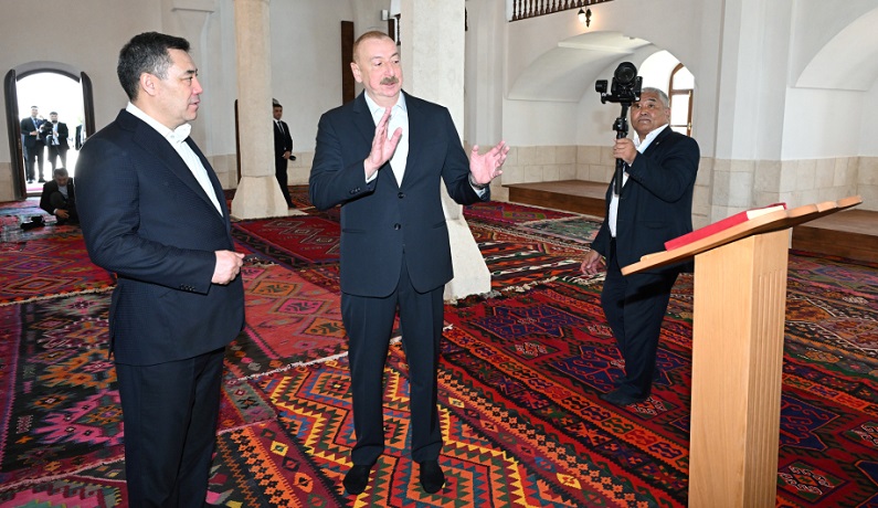 President Ilham Aliyev and President Sadyr Zhaparov attend opening of Aghdam Juma Mosque after restoration