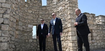 Presidents of Azerbaijan and Kyrgyzstan tour Shahbulag Castle in Aghdam